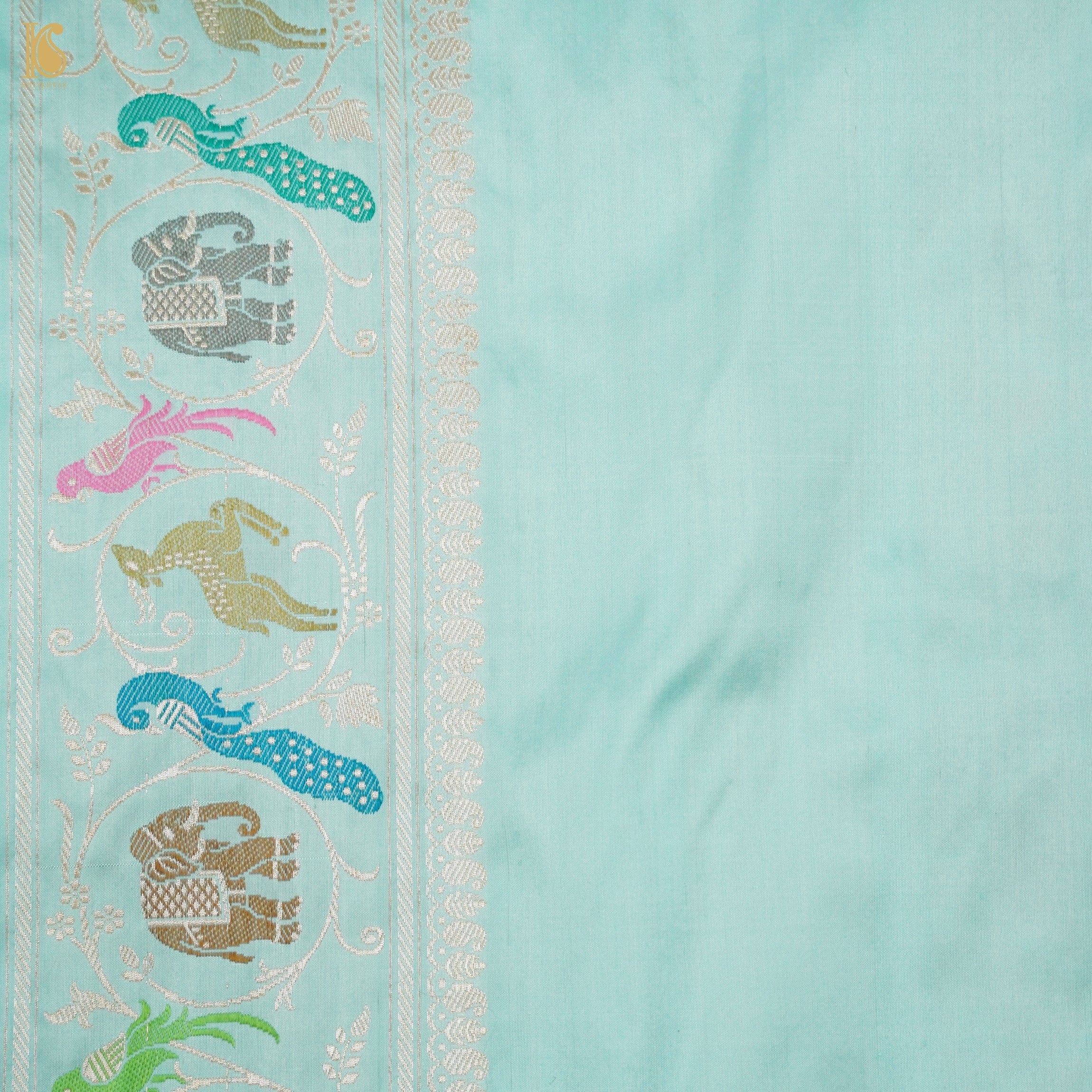 Sinbad Blue Handwoven Pure Katan Silk Blue Banarasi Shikargah Saree - Khinkhwab