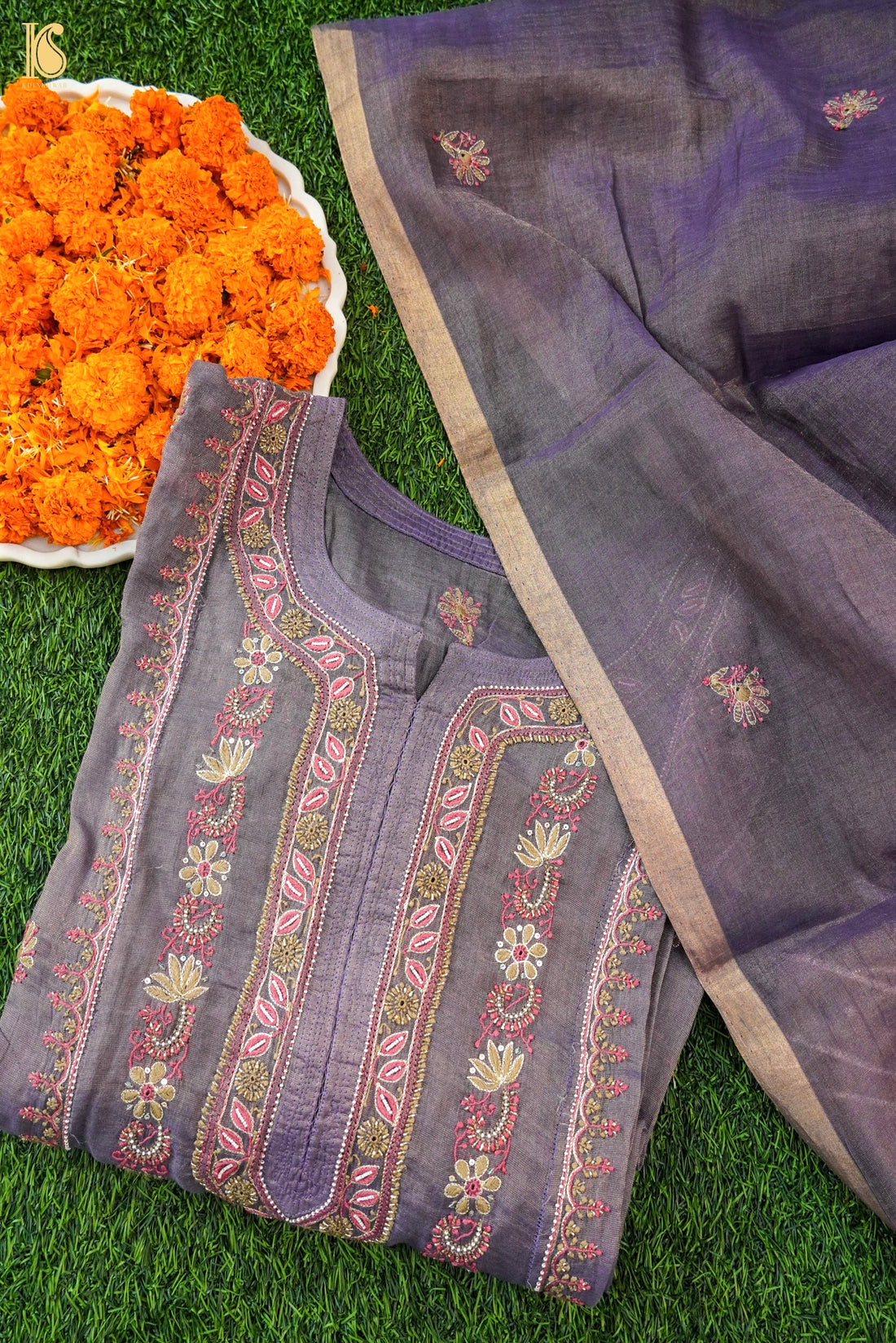 Chikankari Pure Tissue Chanderi Silk Fabric Set