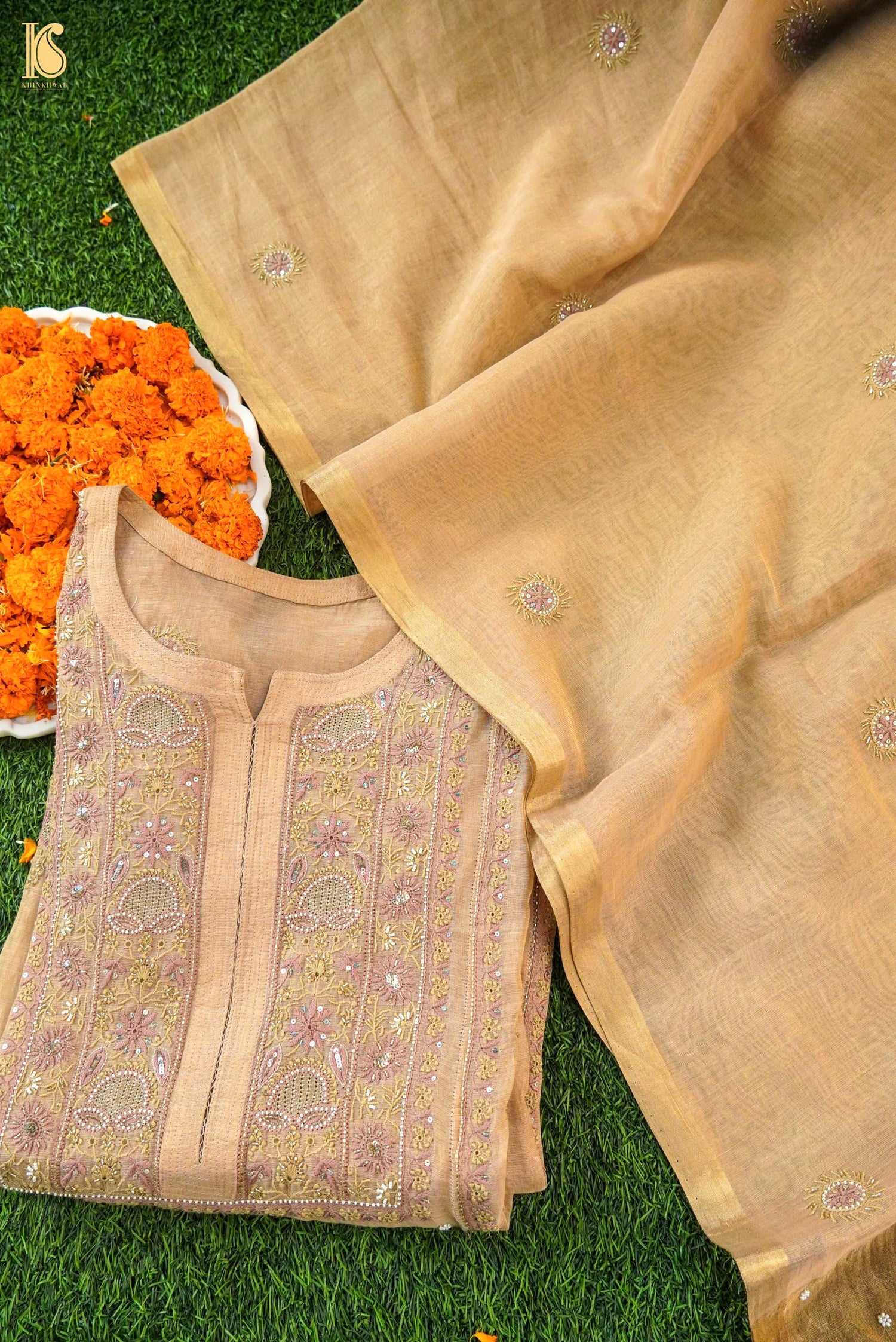 Chikankari Pure Tissue Chanderi Silk Suit Set