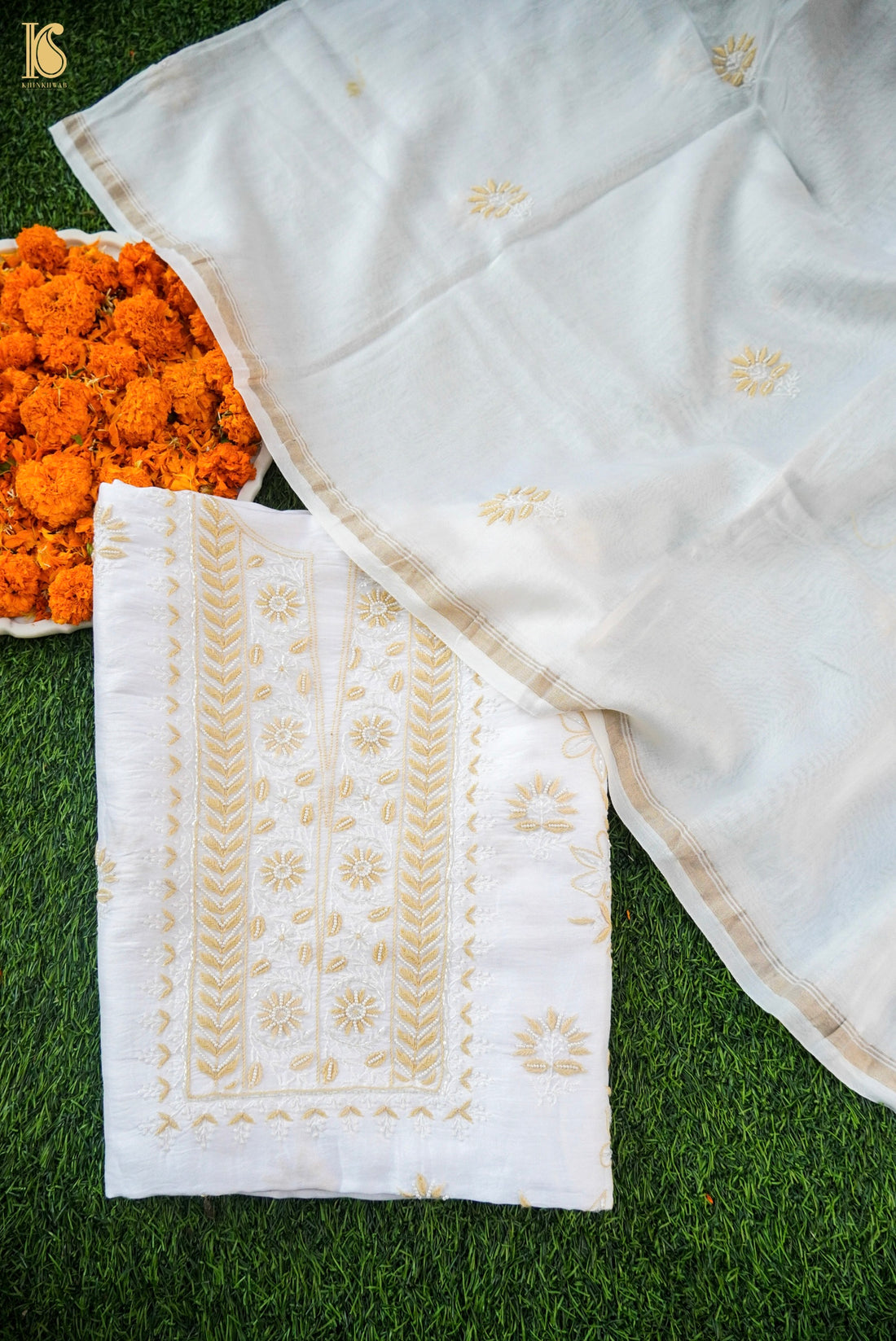 Chikankari Pure Chanderi Silk Suit Set