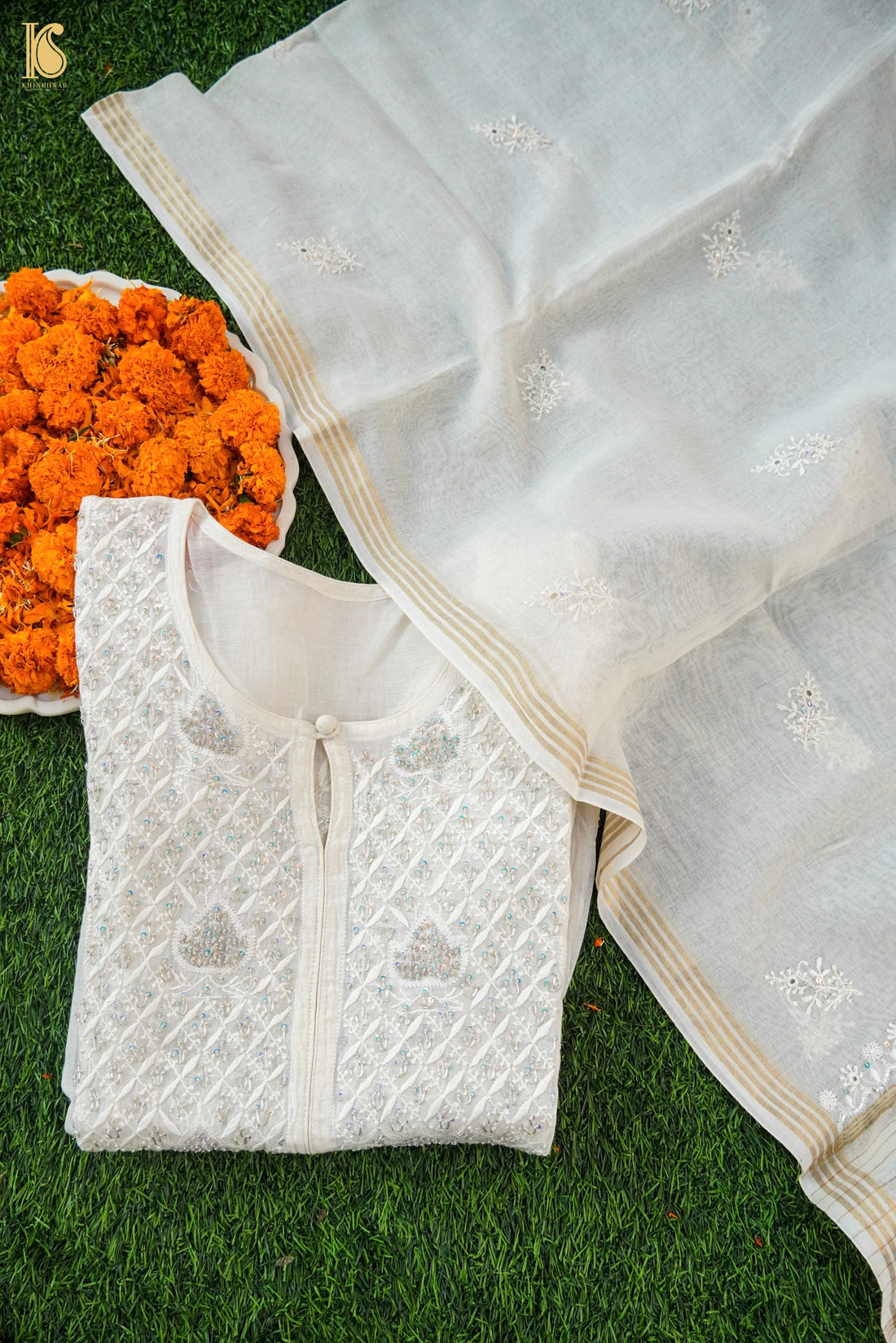 Chikankari Pure Chanderi Silk Suit Set