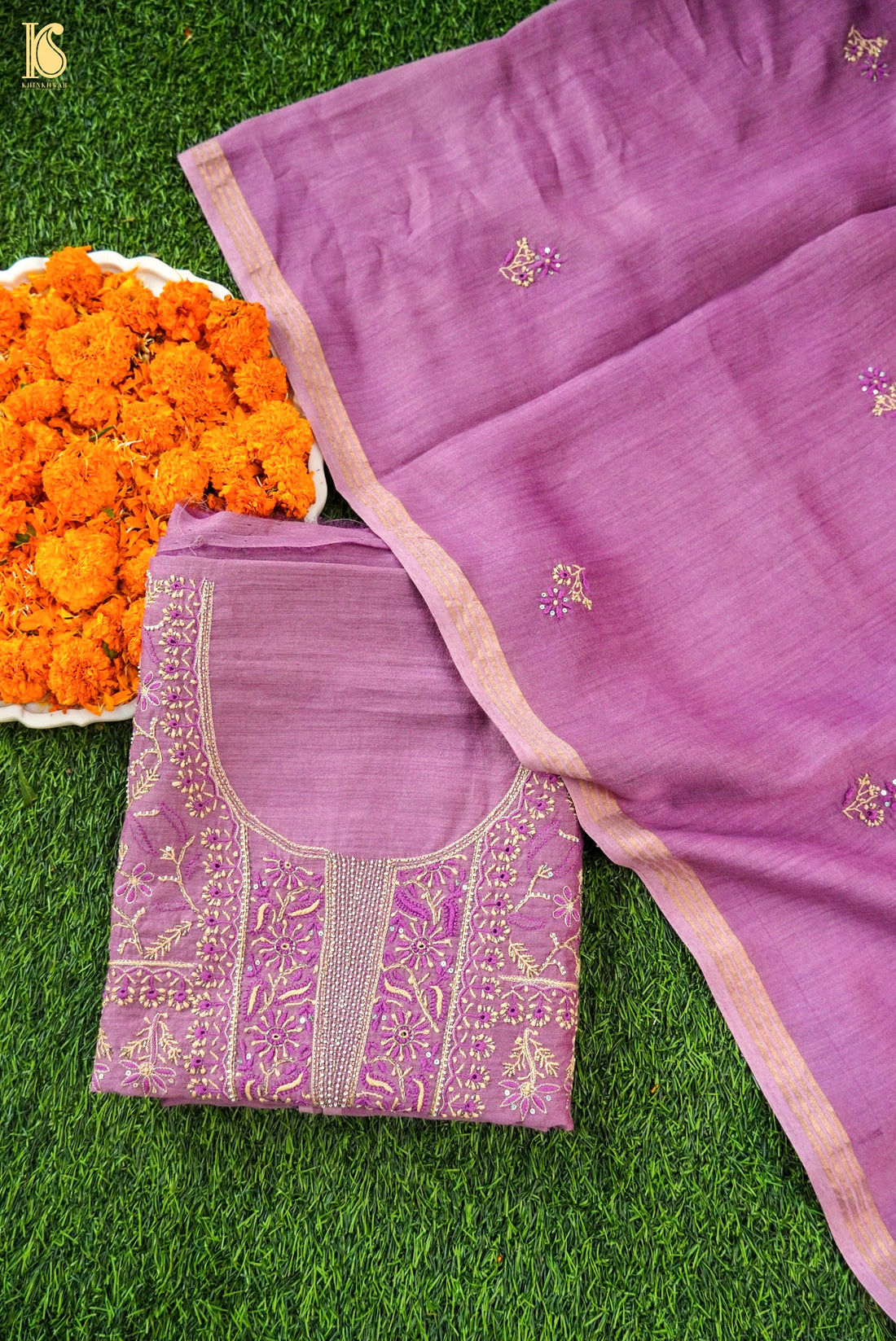 Chikankari Pure Moonga Fabric Set