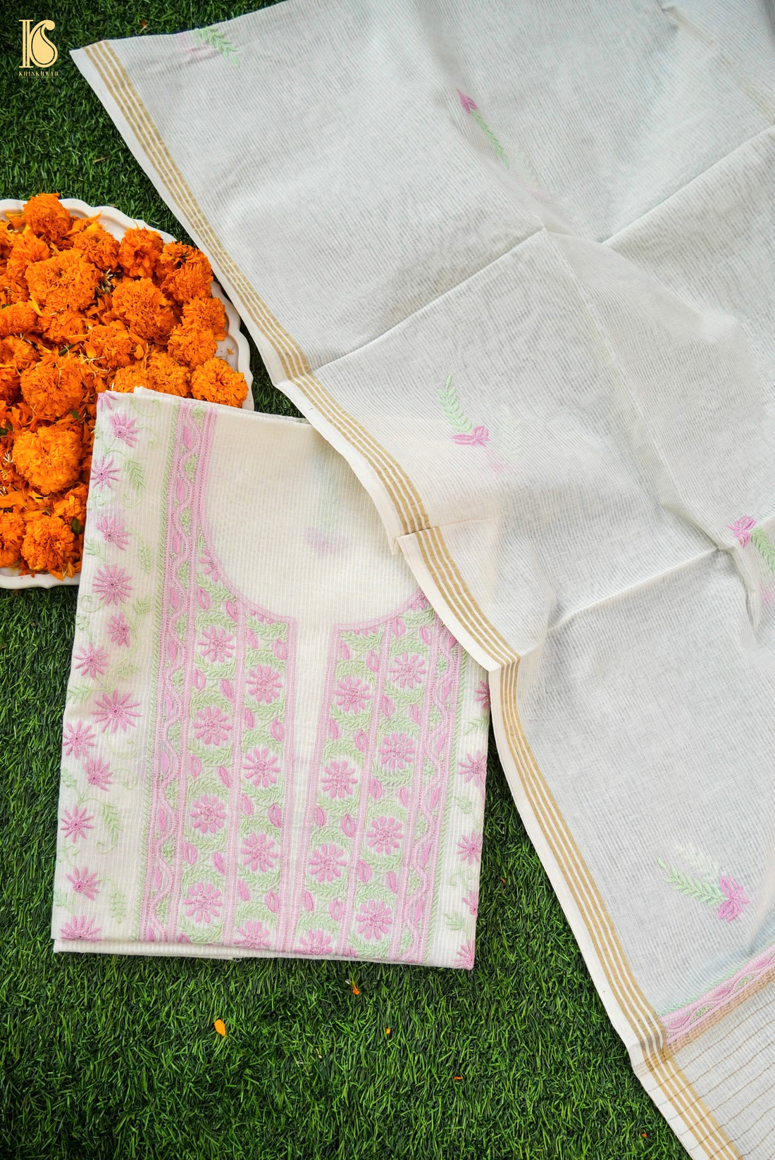 Chikankari Pure Maheshwar Cotton Fabric Set
