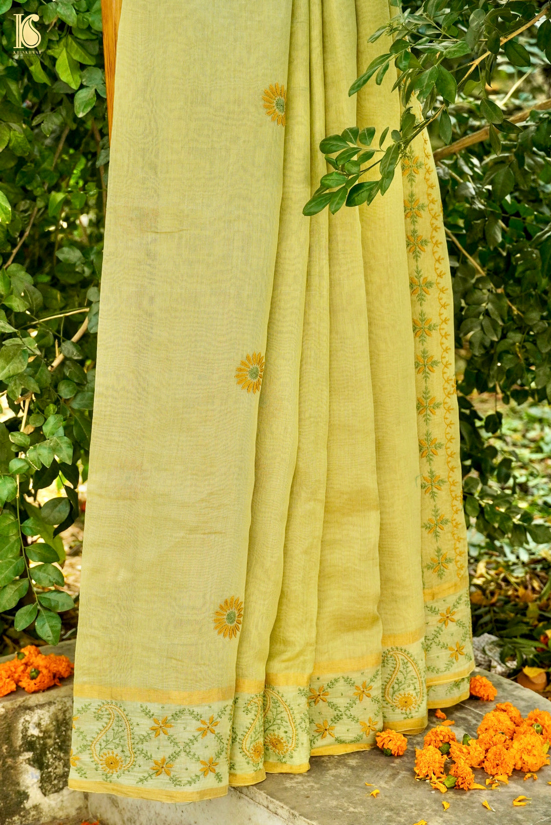 Chikankari Pure Tissue Chanderi Saree