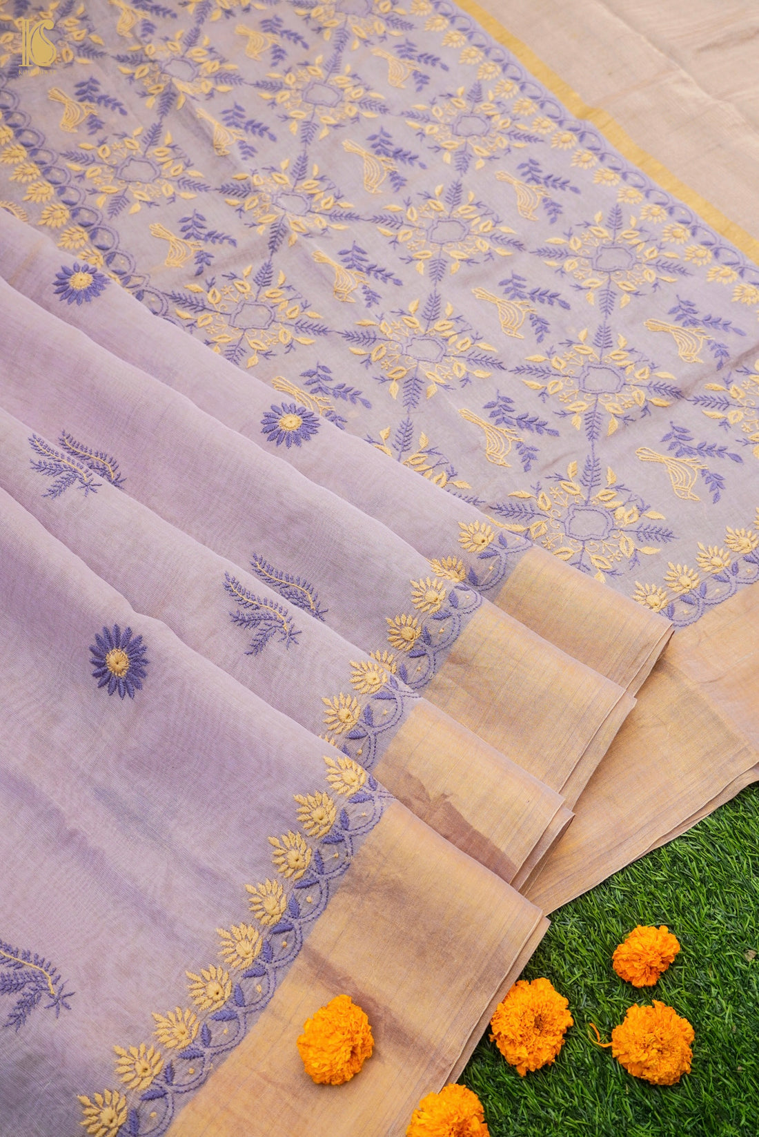 Chikankari Pure Tissue Chanderi Saree