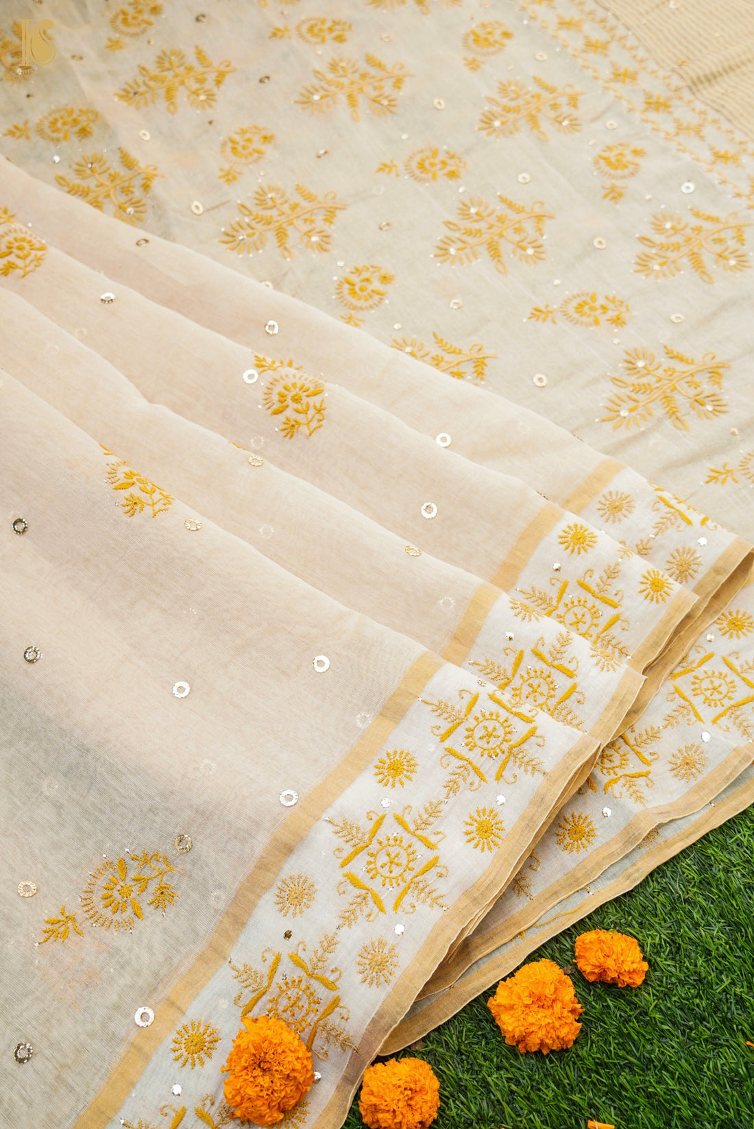 Chikankari Pure Tissue Chanderi Saree