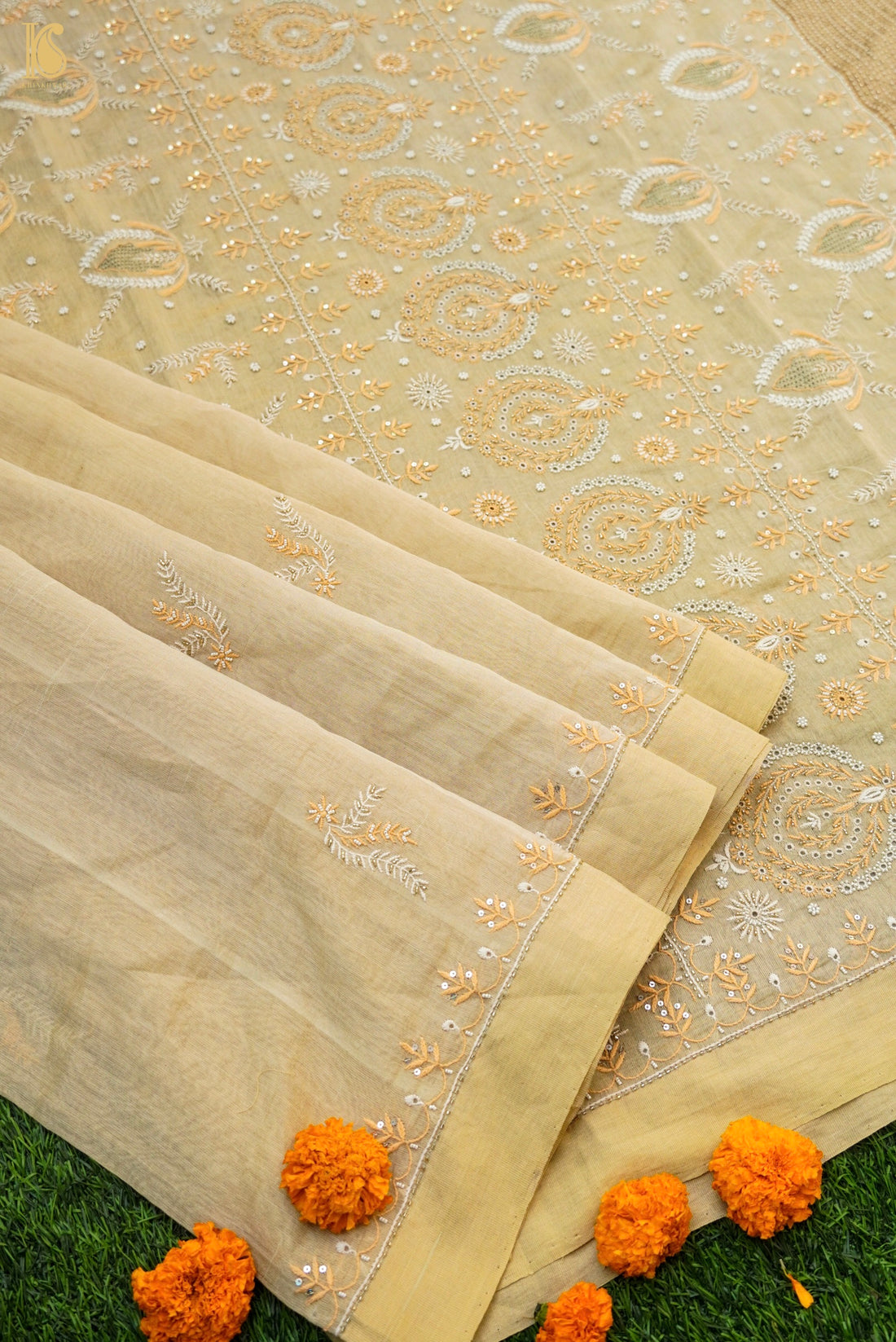 Chikankari Pure Tissue Chanderi Saree