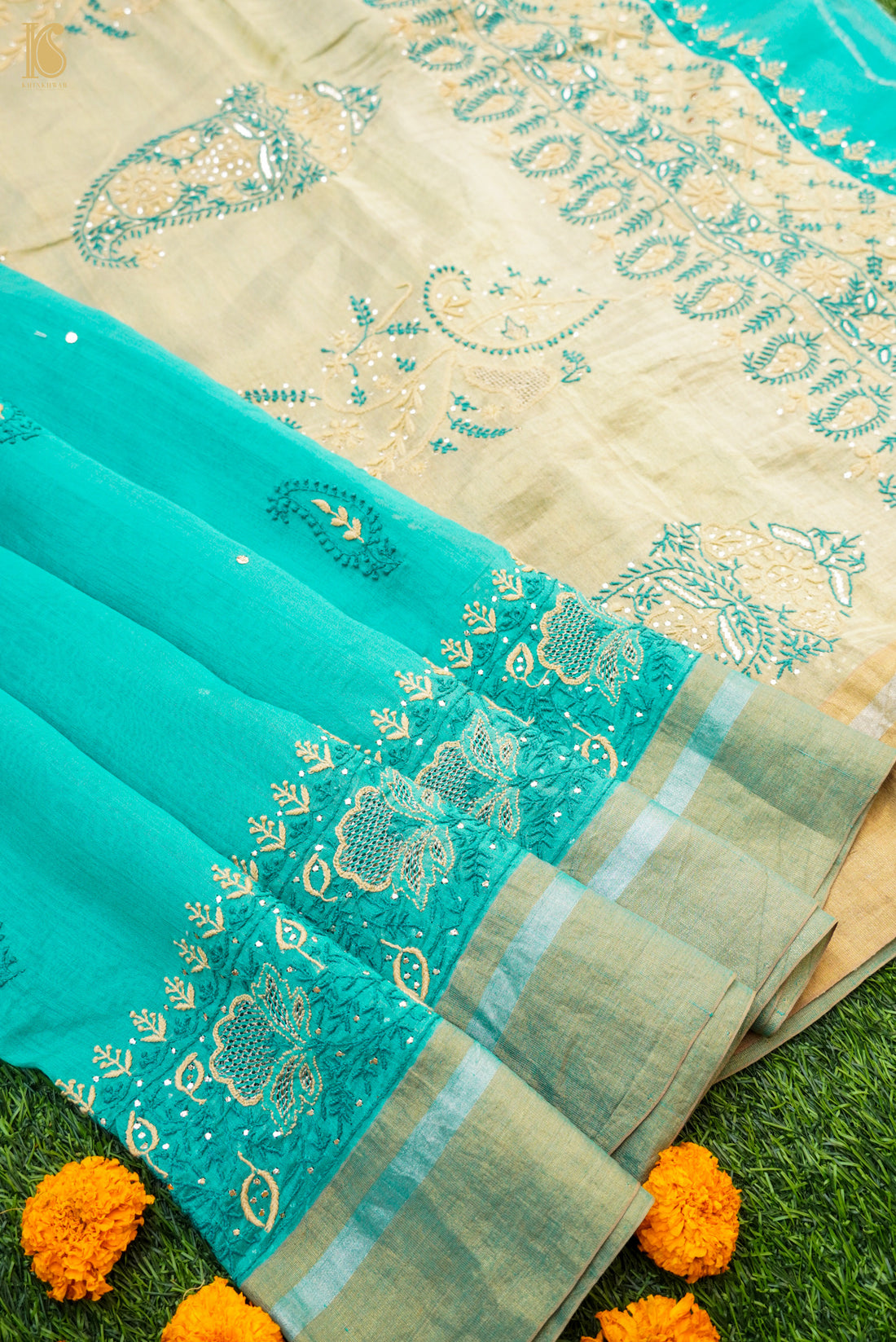 Chikankari Pure Tissue Chanderi Saree