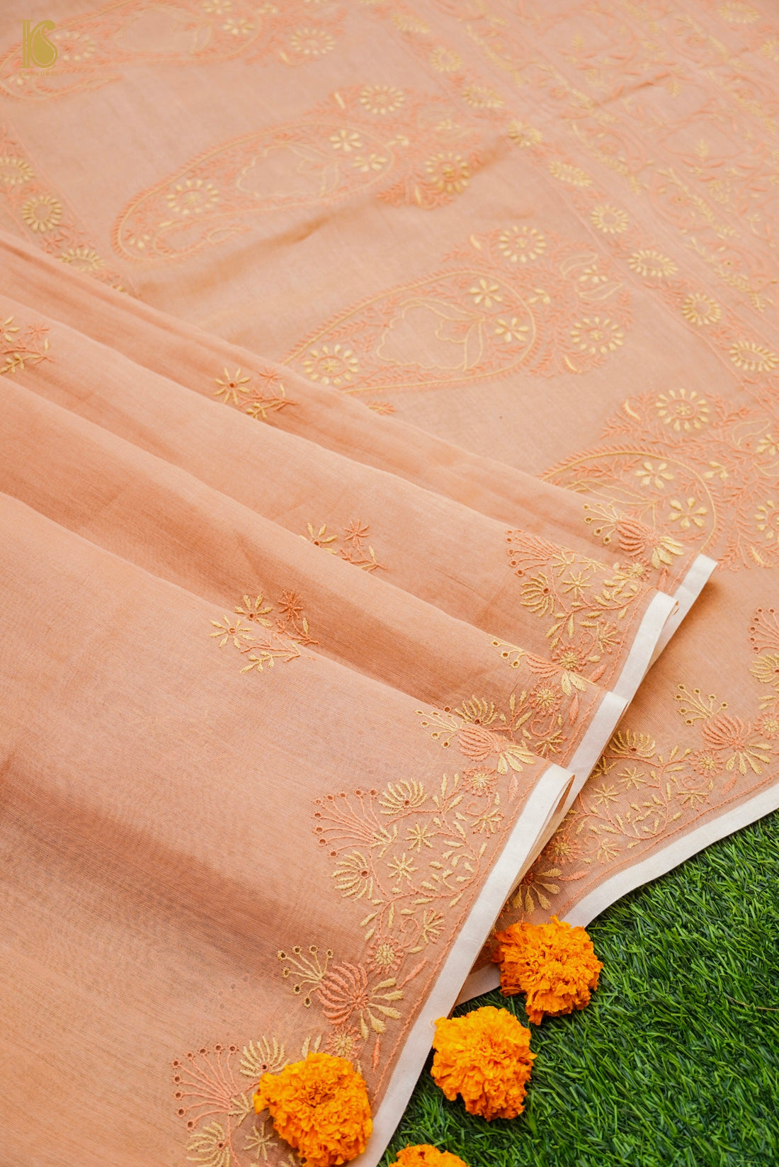 Chikankari Pure Tissue Chanderi Saree