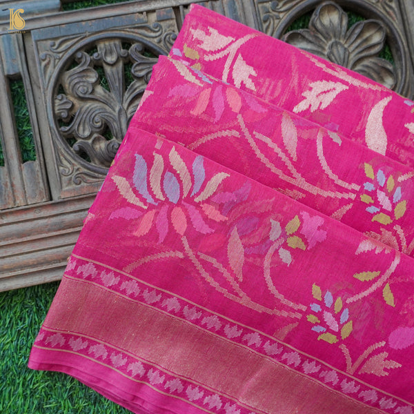 Handwoven Pure Cotton Real Zari Banarasi Meenakari Saree