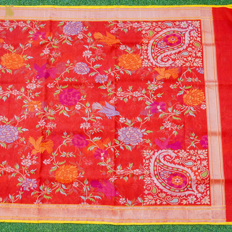 Handwoven Pure Cotton Real Zari Rakhtmbari Banarasi Meenakari Saree