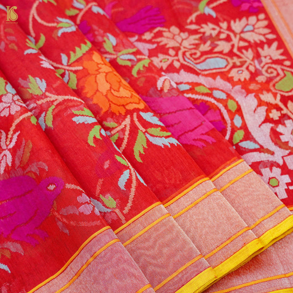 Handwoven Pure Cotton Real Zari Rakhtmbari Banarasi Meenakari Saree