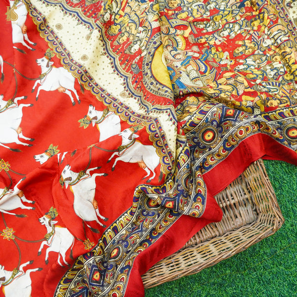 Pure Crepe Silk Pichwai Print Red Saree