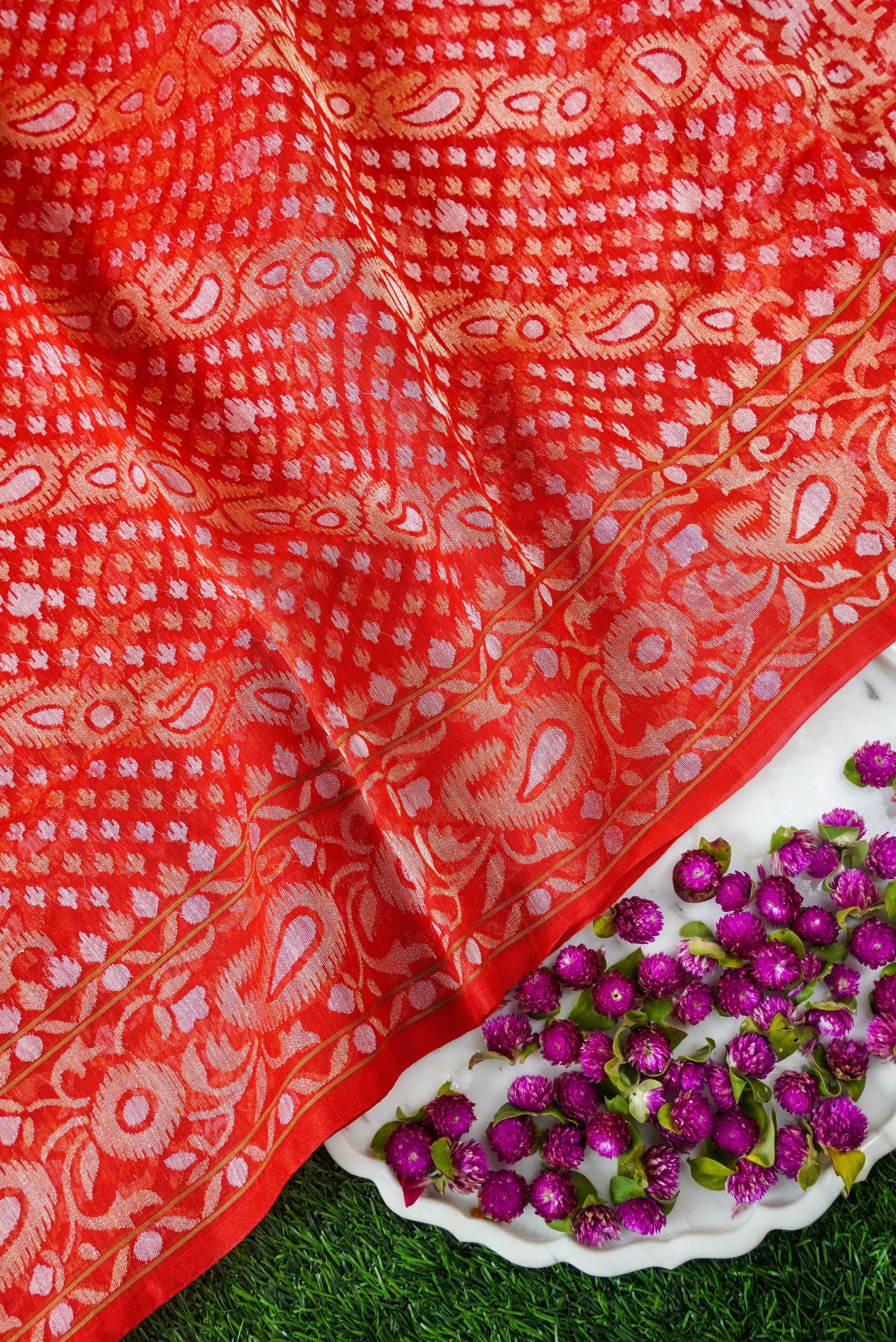 Handloom Banarasi Real Silver Zari Cotton Rakhtambari Saree