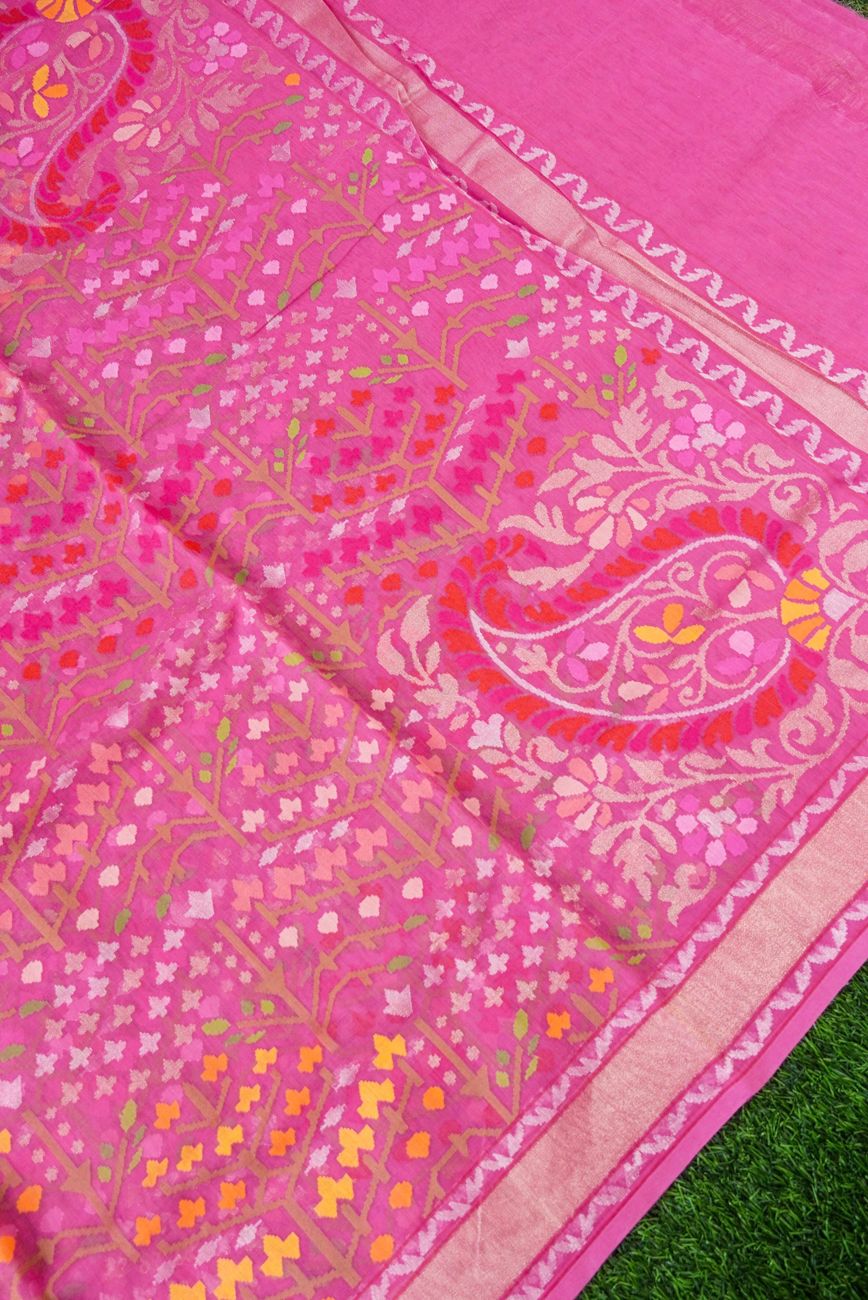 Handloom Banarasi Real Silver Zari Cotton Saree