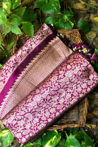 Handwoven Katan Silk Banarasi Shikargah Zari Vasket Saree