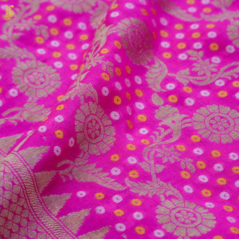 Hot Pink Pure Georgette Handloom Banarasi Dupatta