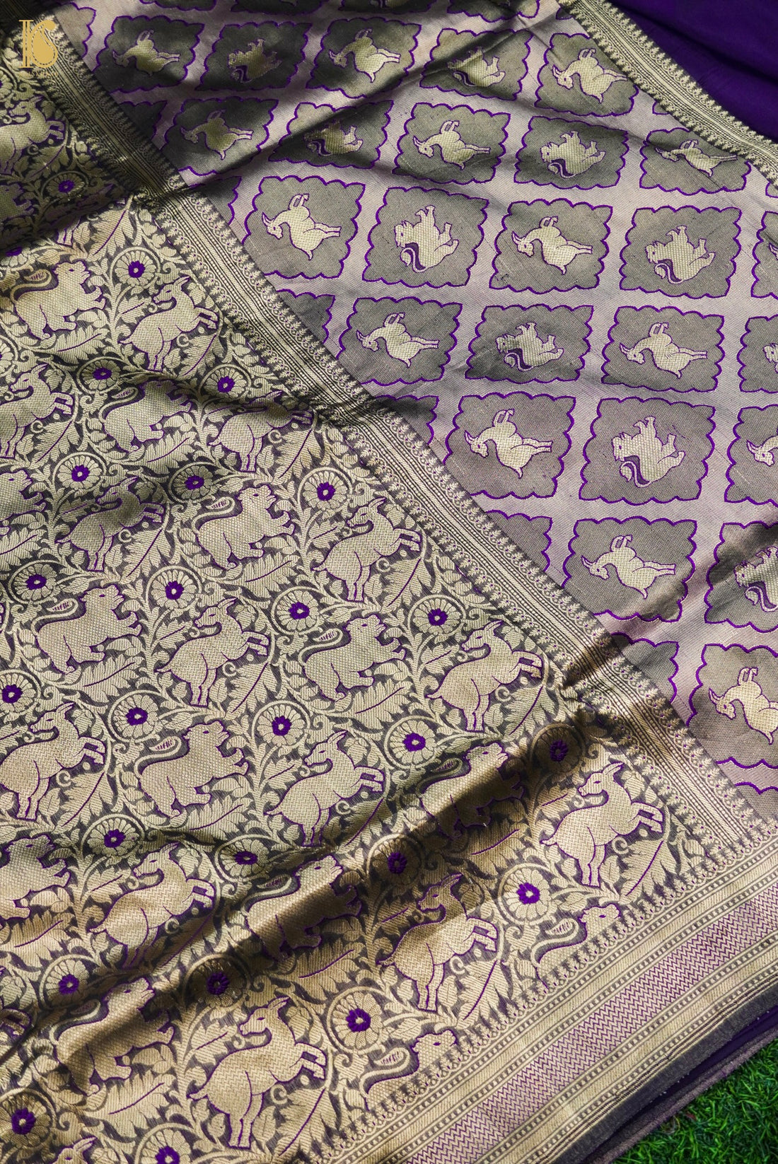 Handwoven Katan Silk Banarasi Shikargah Zari Vasket Saree