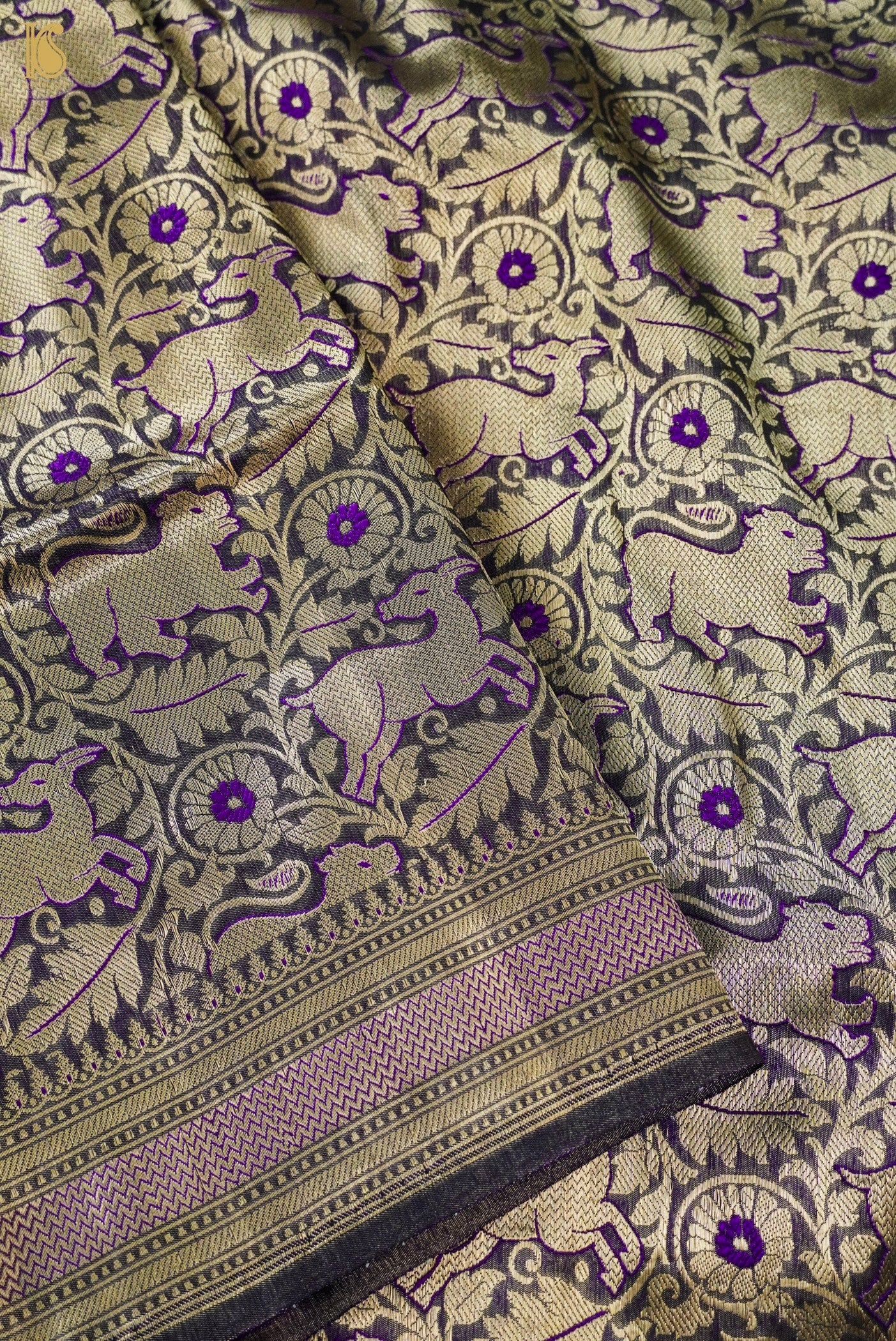 Handwoven Katan Silk Banarasi Shikargah Zari Vasket Saree