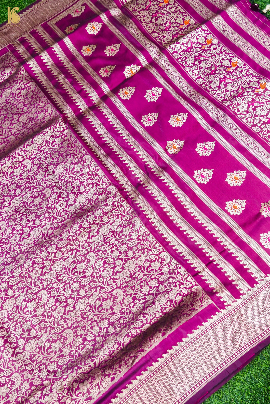 Handloom Banarasi Katan Silk Kadwa Zari Vasket Shikargah Saree