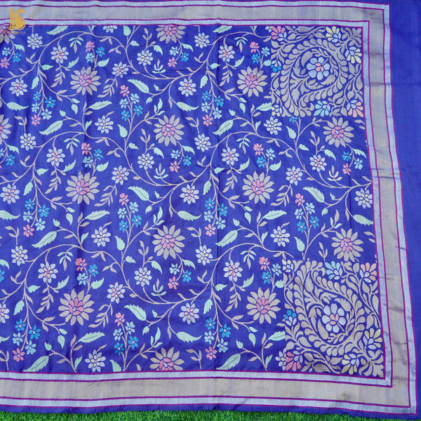Neelambari Handwoven Pure Silk Real Zari Banarasi Meenakari Jamdani Saree