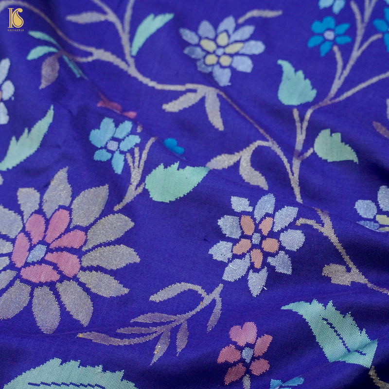 Neelambari Handwoven Pure Silk Real Zari Banarasi Meenakari Jamdani Saree