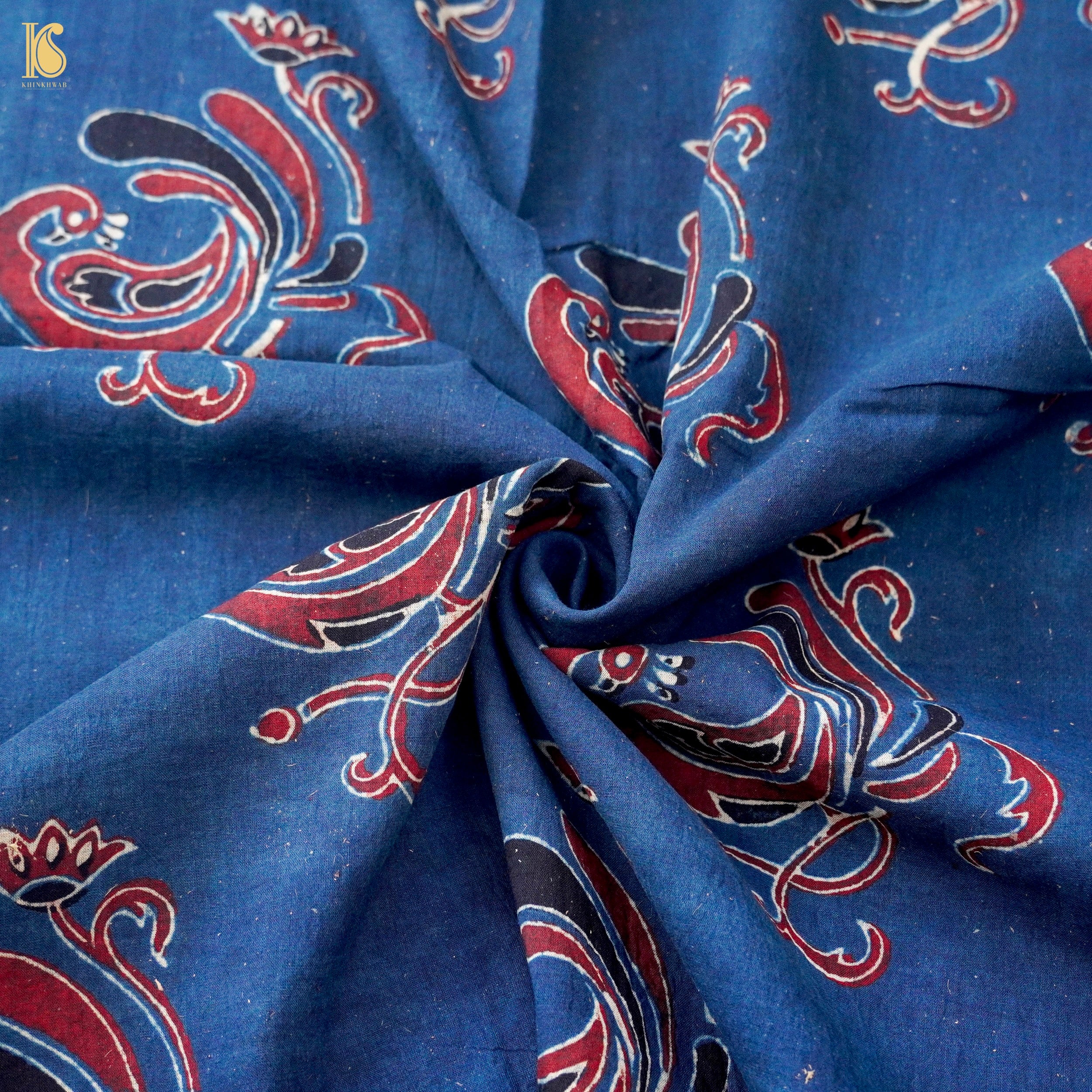 Hand Block Ajrakh Mul Cotton Fabric – Khinkhwab
