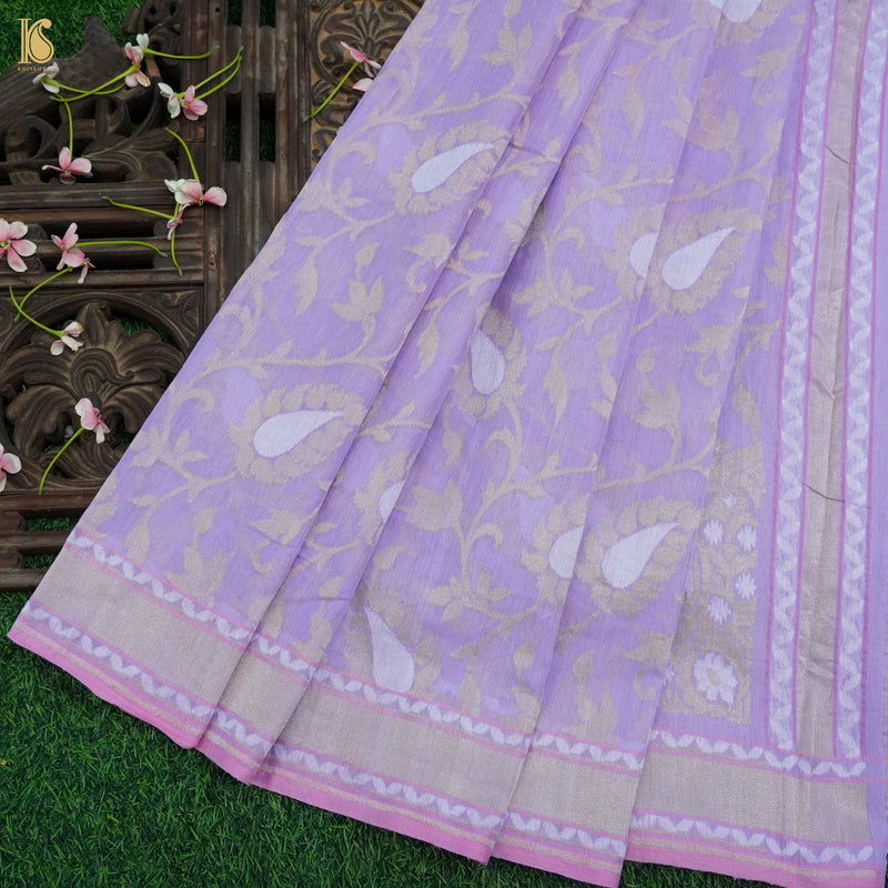 Purple Pure Cotton Handloom Banarasi Jamdani Ektara Saree - Khinkhwab