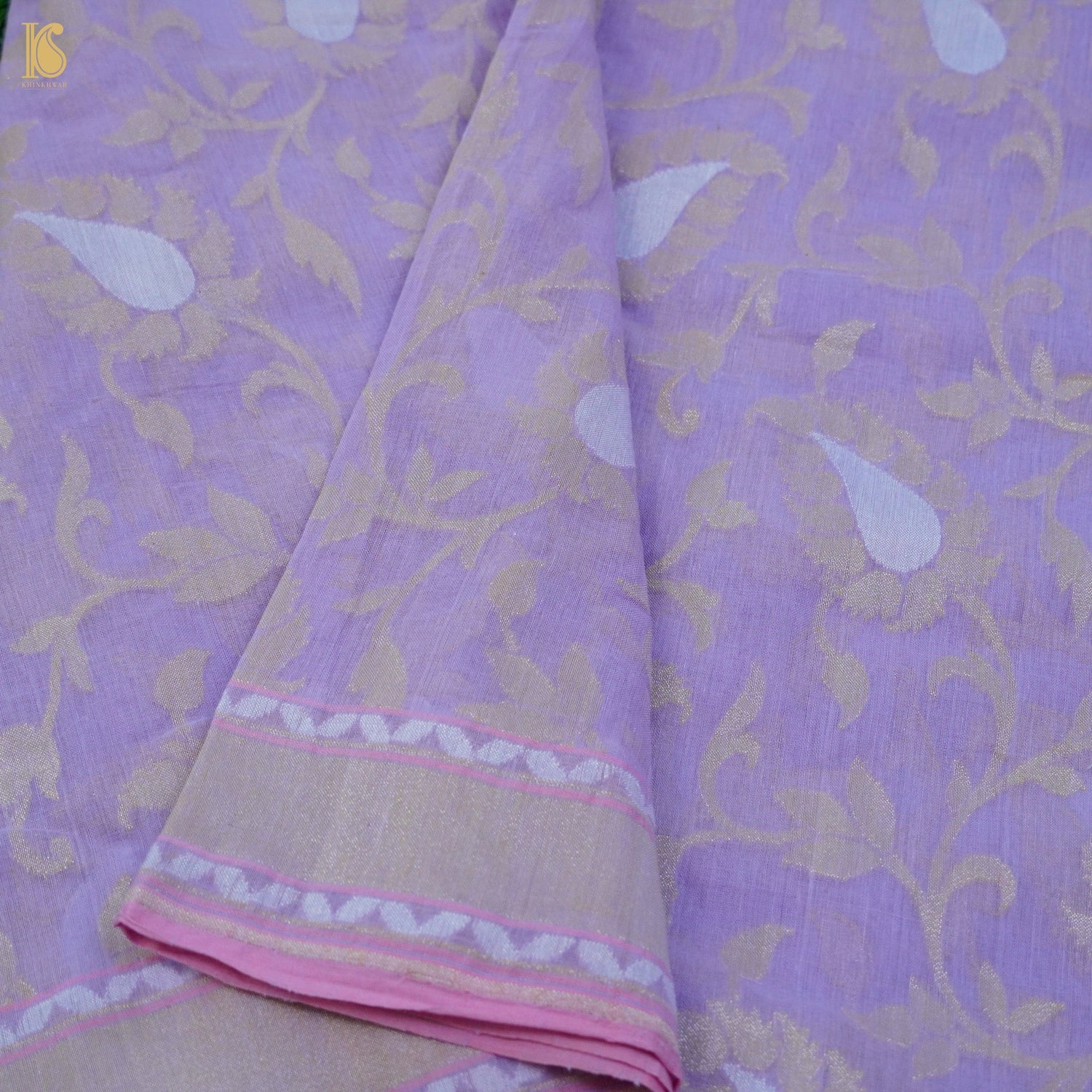 Purple Pure Cotton Handloom Banarasi Jamdani Ektara Saree - Khinkhwab