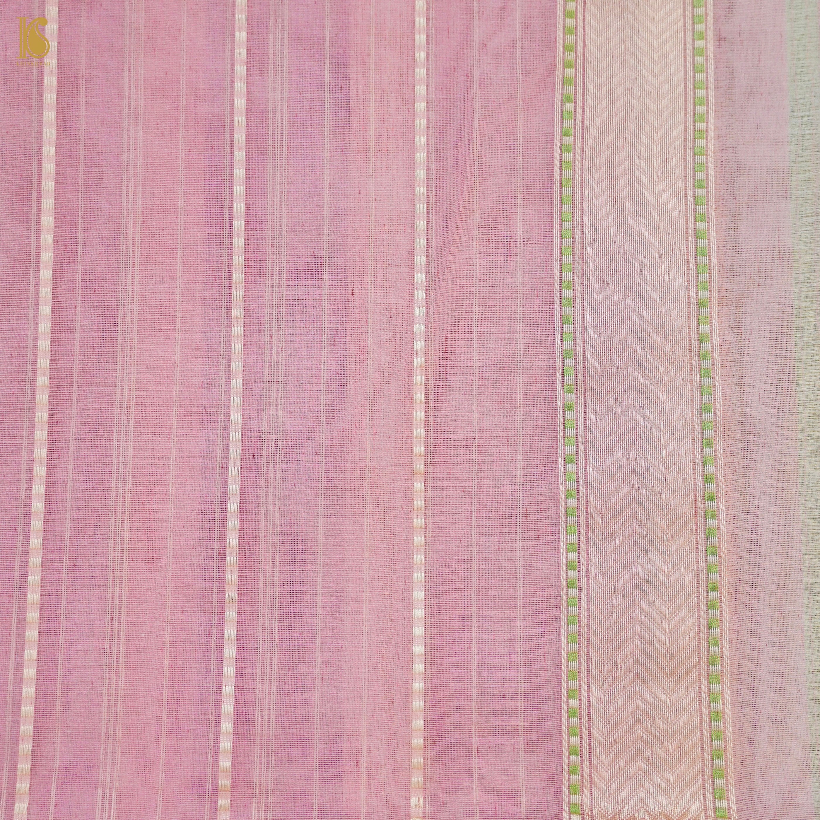 Pink Handloom Pure Kora Organza Banarasi Saree