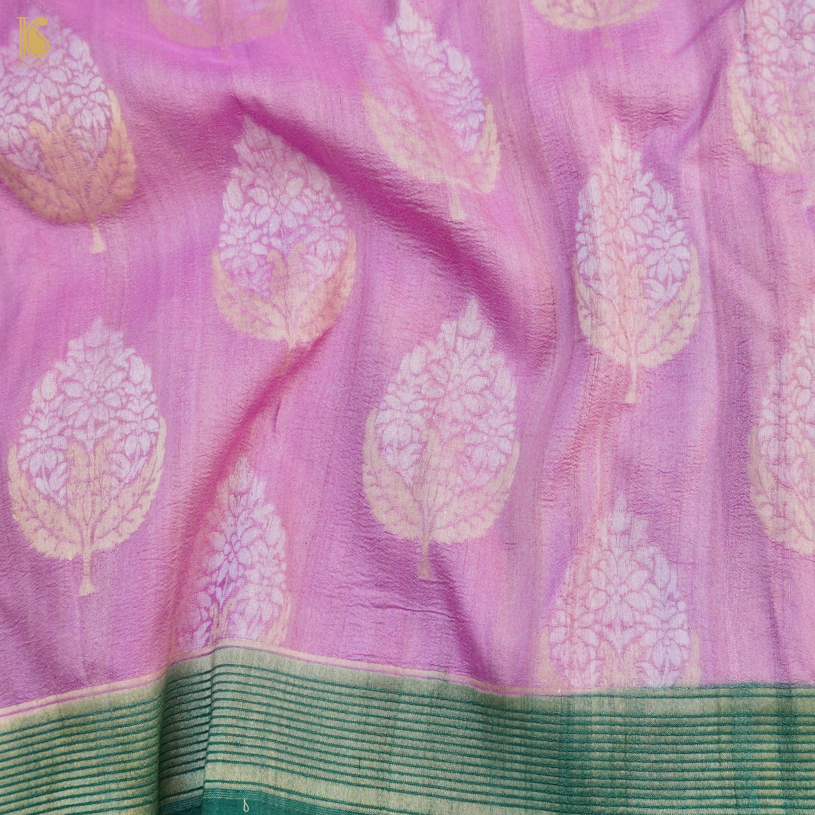 Buy Cream Georgette Banarasi Saree Online in USA with Pink Zari Border –  Pure Elegance