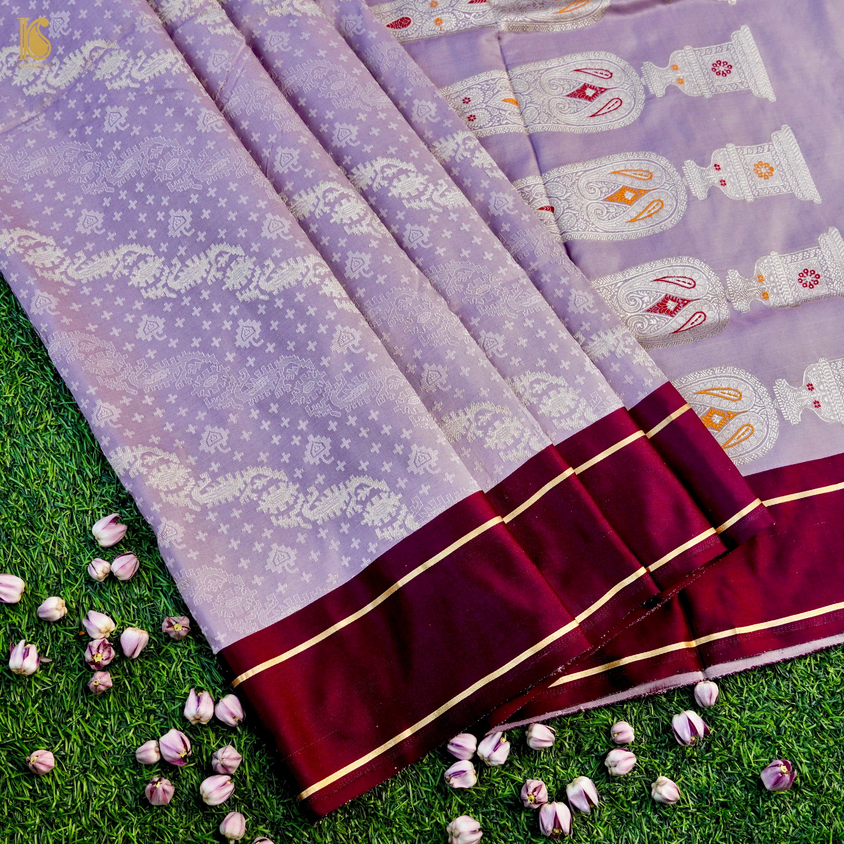 Pink Silk banarasi mashru saree – WeaveinIndia