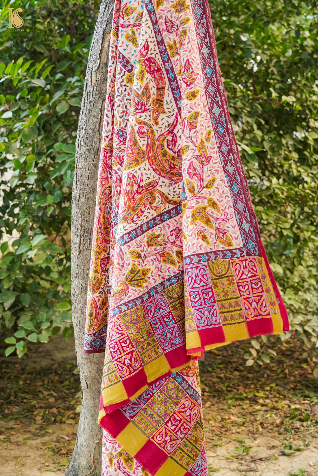 Pashmina Handwoven Kalamkari Sozni Weave Kashmir Shawl