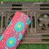 Poppy Red & Teal Titli Print Chiniya Silk Fabric - Khinkhwab
