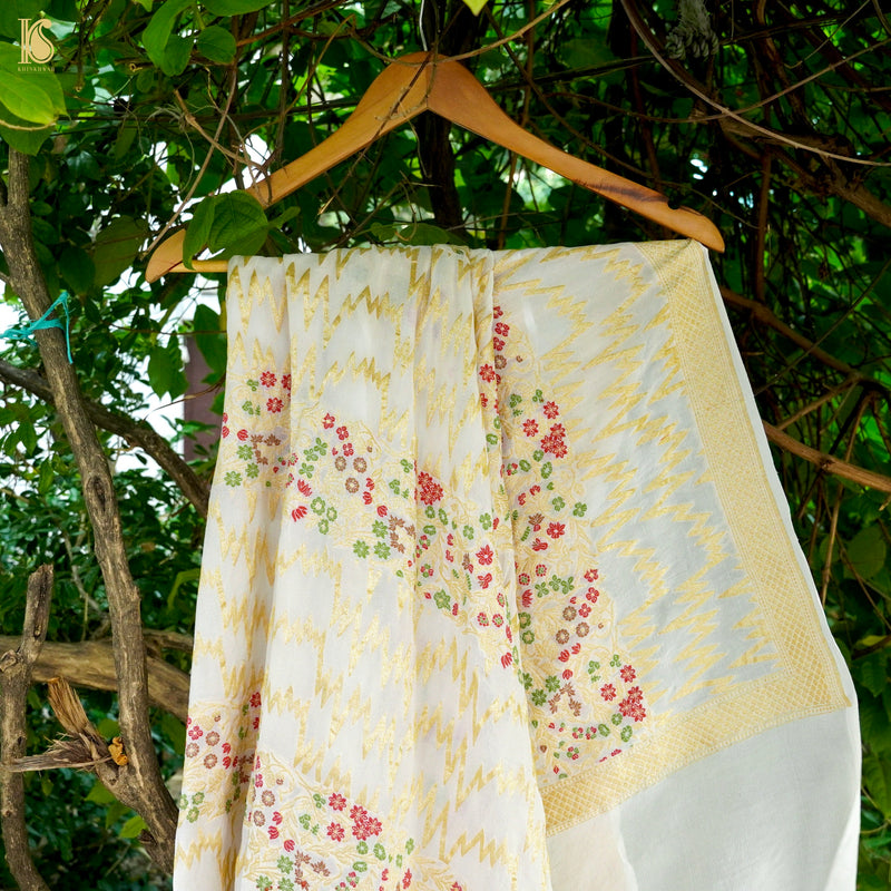 White Pure Georgette Banarasi Dupatta Zigzag