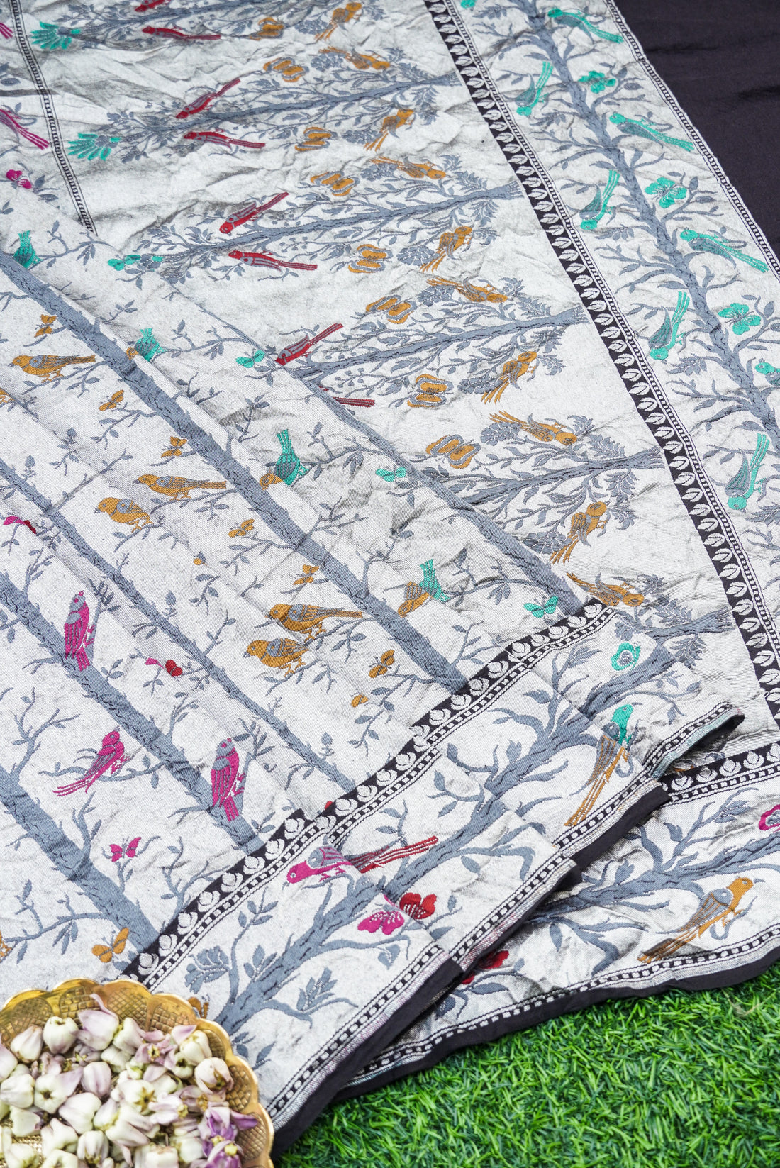 Handwoven Banarasi Tussar Georgette Bird Saree
