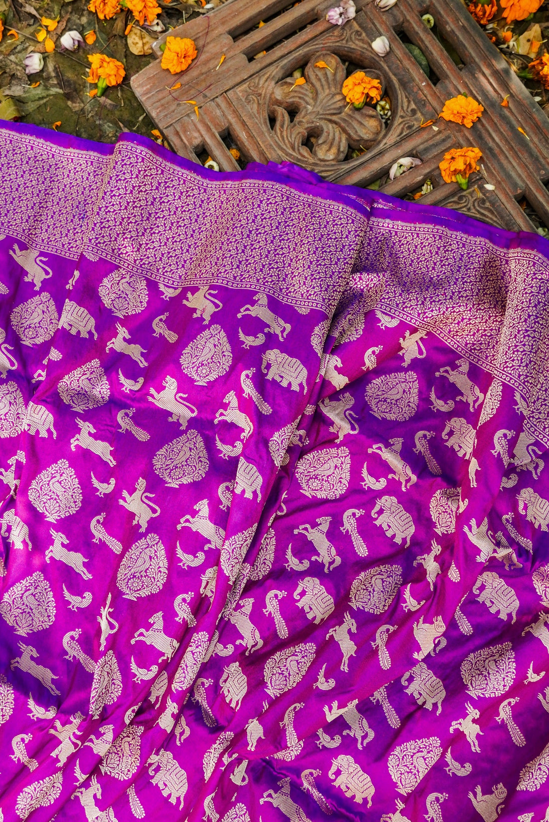 Handwoven Katan Silk Banarasi Shikargah Saree