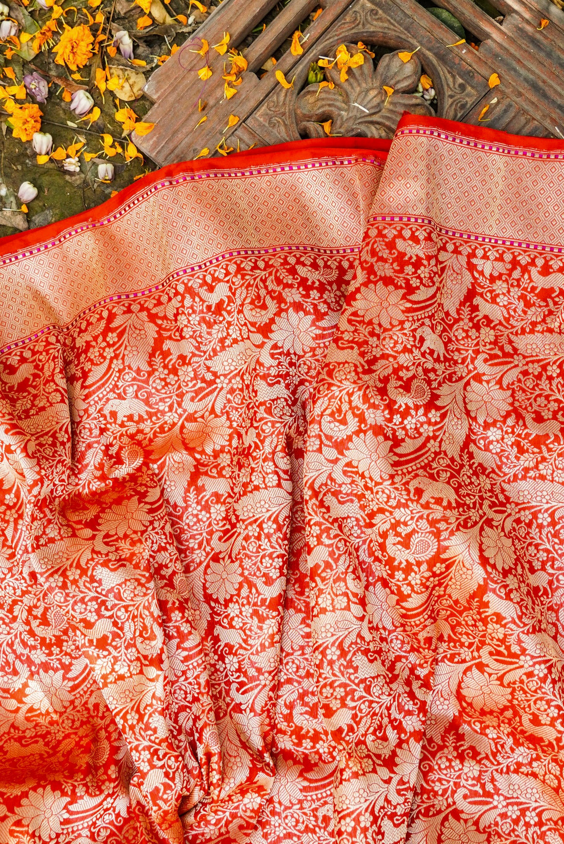 Handwoven Katan Silk Banarasi Shikargah Saree
