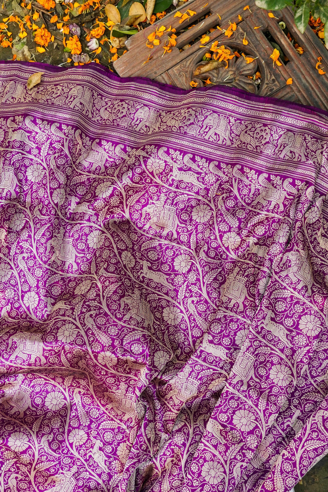 Handwoven Katan Silk Banarasi Shikargah Saree