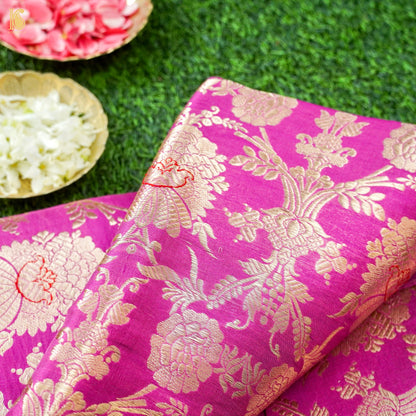 Pink Pure Brocade Banarasi Mehraab Boota Fabric