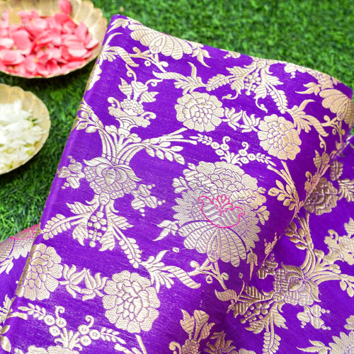 Purple Pure Brocade Banarasi Mehraab Boota Fabric