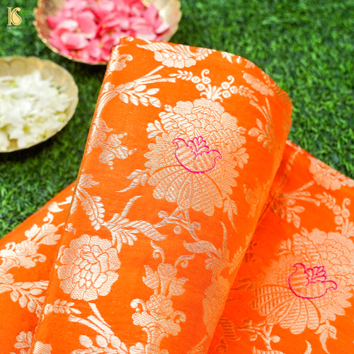 Orange Pure Brocade Banarasi Mehraab Boota Fabric