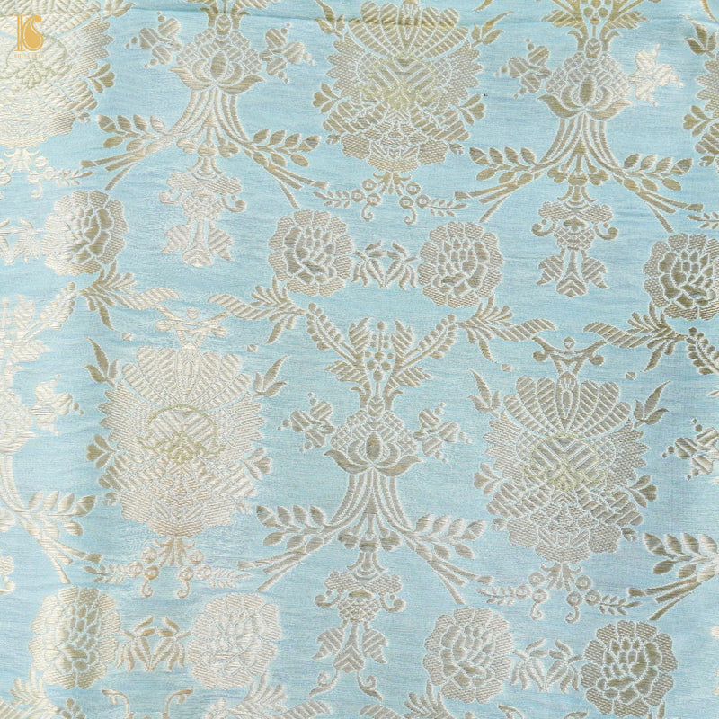 Baby Blue Pure Brocade Banarasi Mehraab Boota Fabric