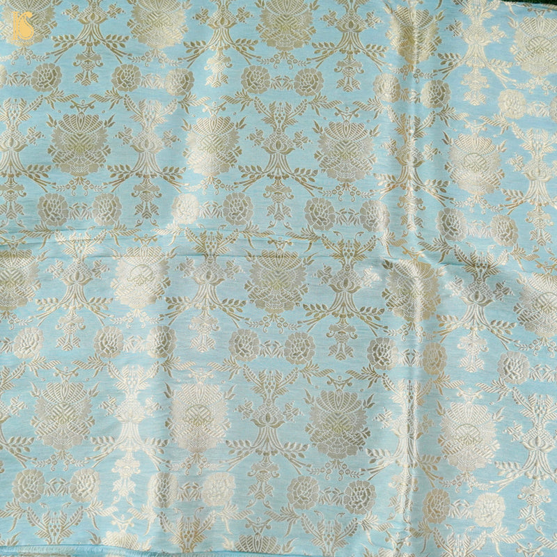 Baby Blue Pure Brocade Banarasi Mehraab Boota Fabric
