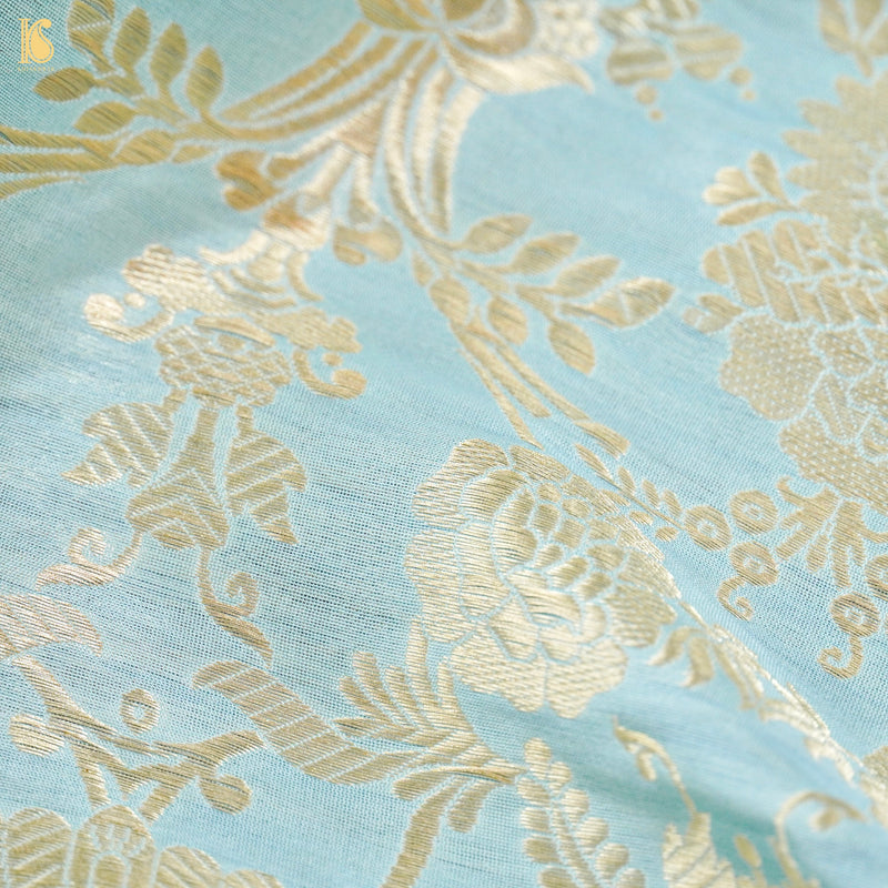 Baby Blue Pure Brocade Banarasi Mehraab Boota Fabric