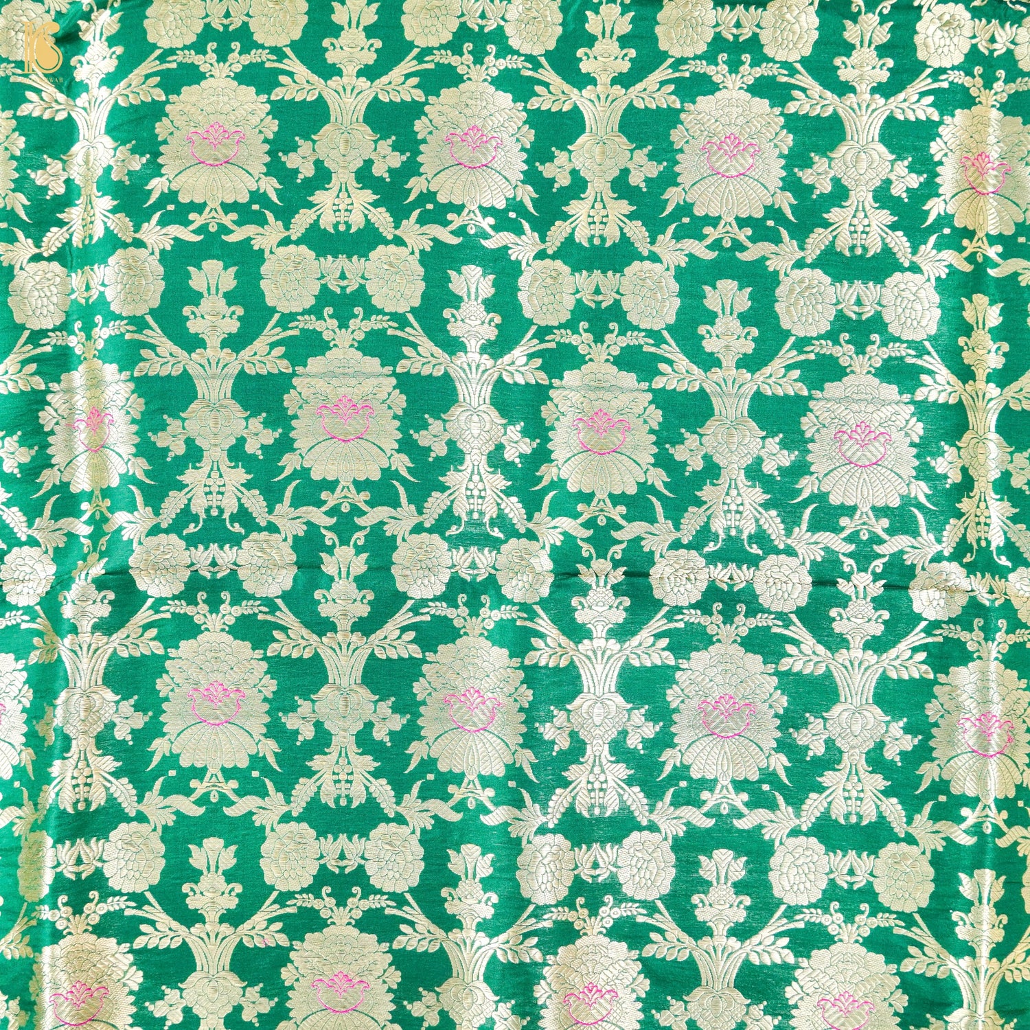 Green Pure Brocade Banarasi Mehraab Boota Fabric