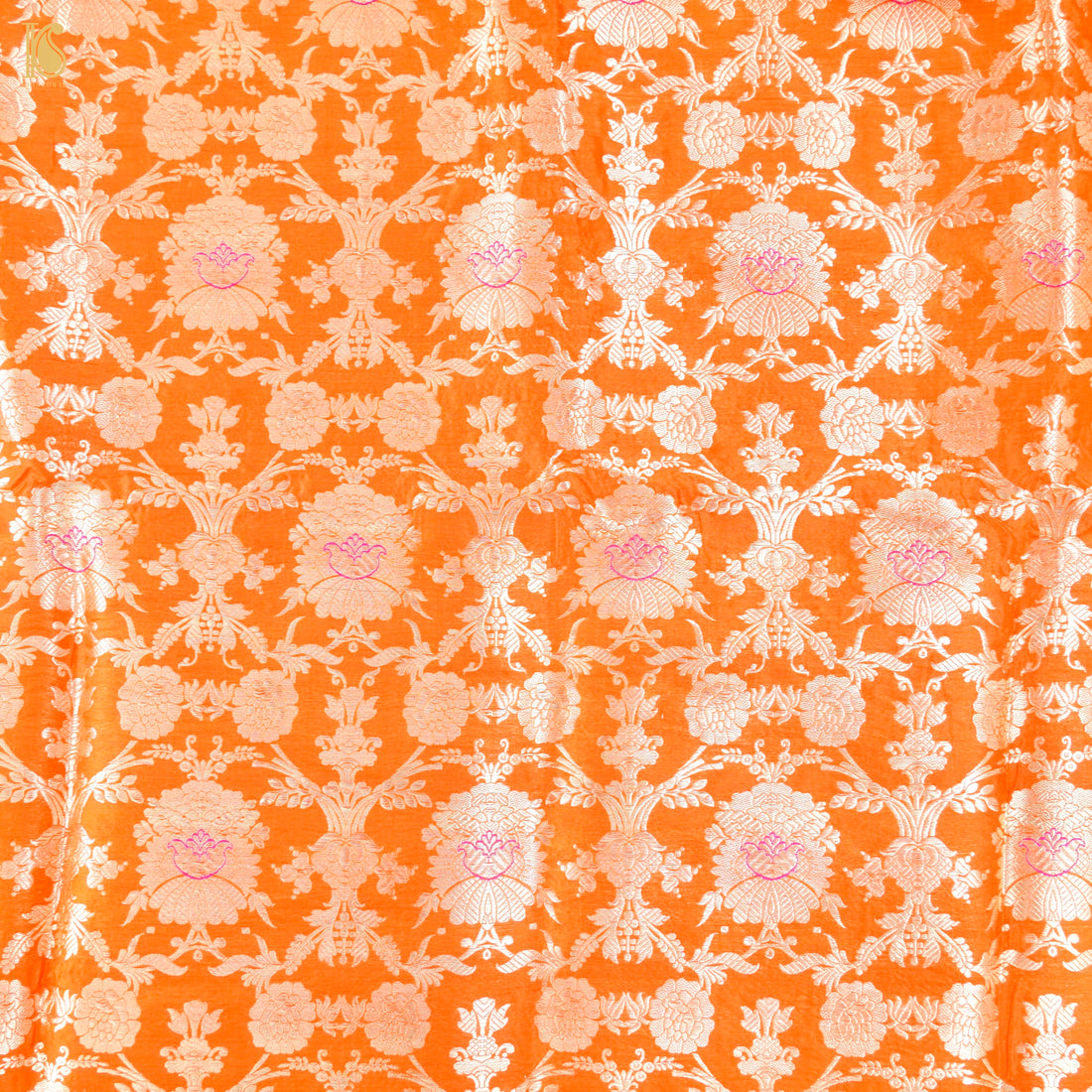 Orange Pure Brocade Banarasi Mehraab Boota Fabric