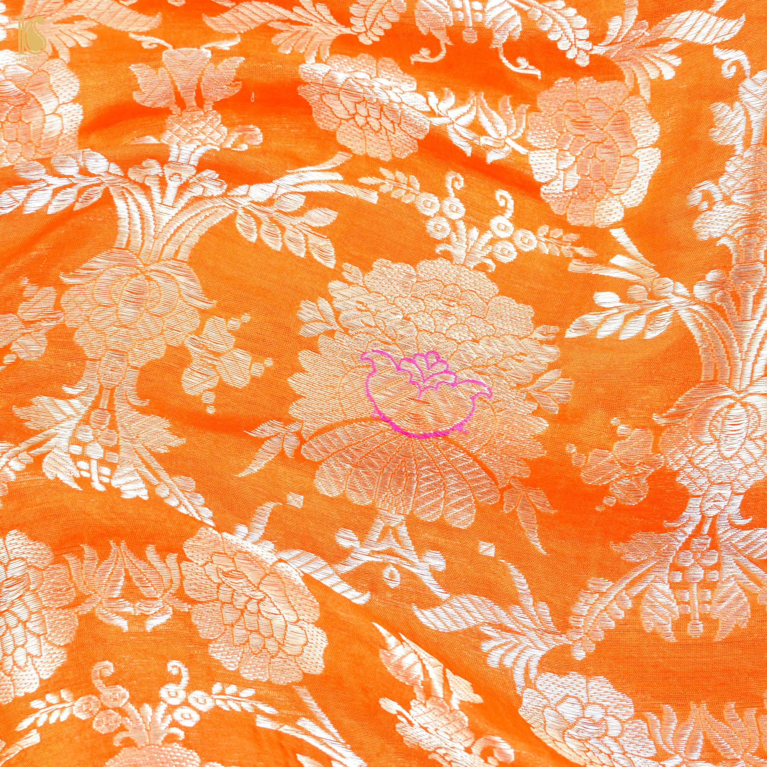 Orange Pure Brocade Banarasi Mehraab Boota Fabric
