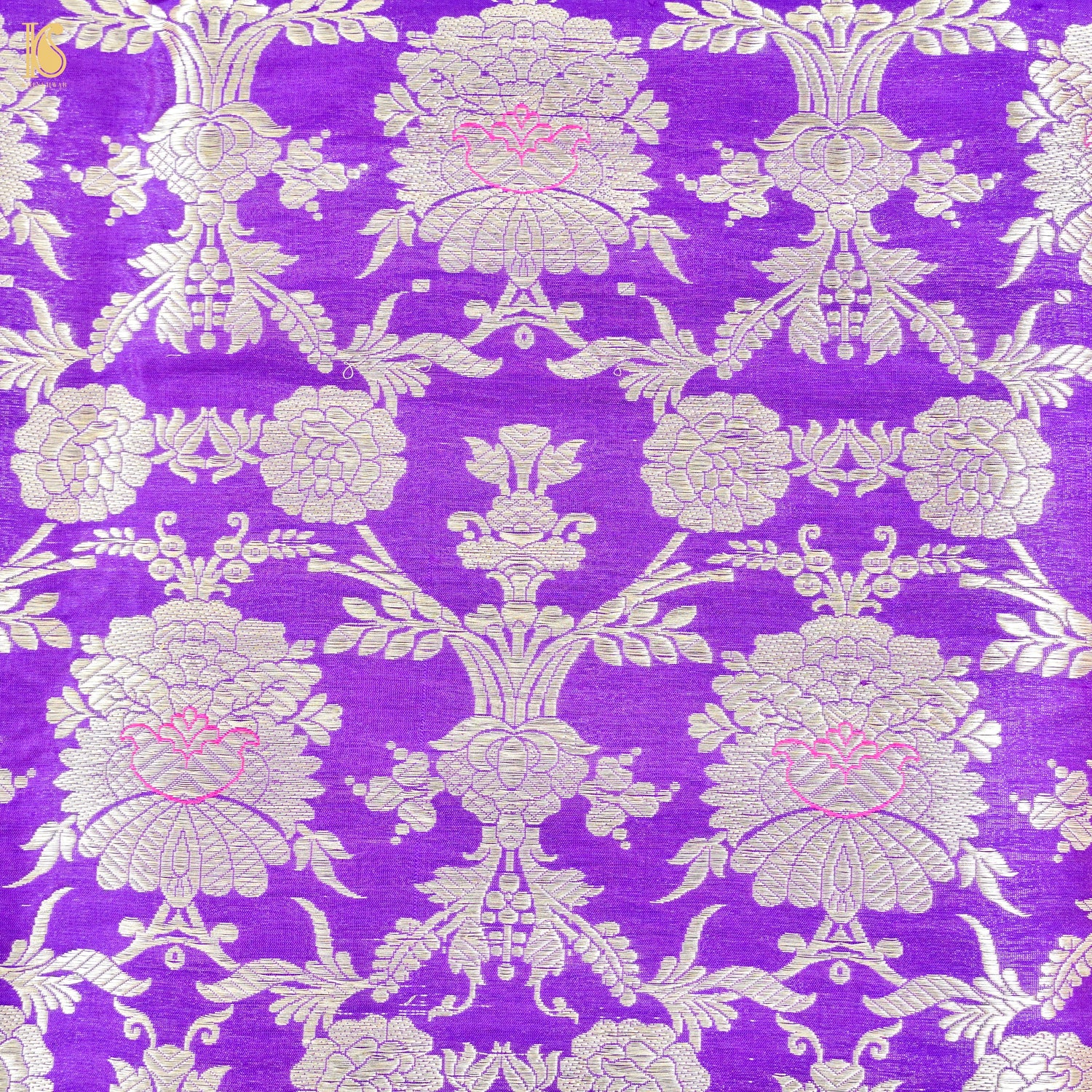 Purple Pure Brocade Banarasi Mehraab Boota Fabric