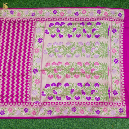 Violet Red Pure Katan Silk Handwoven Banarasi Kadwa Revival Saree - Khinkhwab
